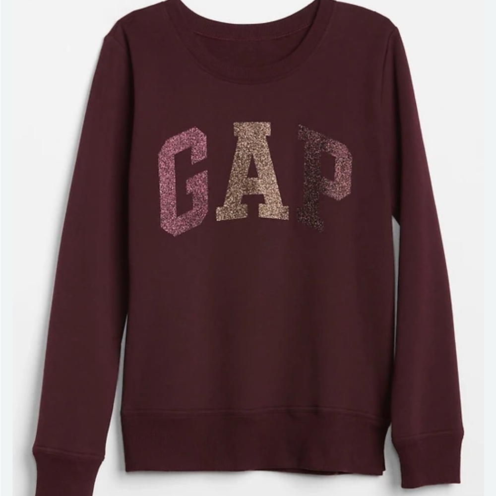 GAP Burgundy Glitter Logo Spellout Pullover Sweatshirt Sweater Large